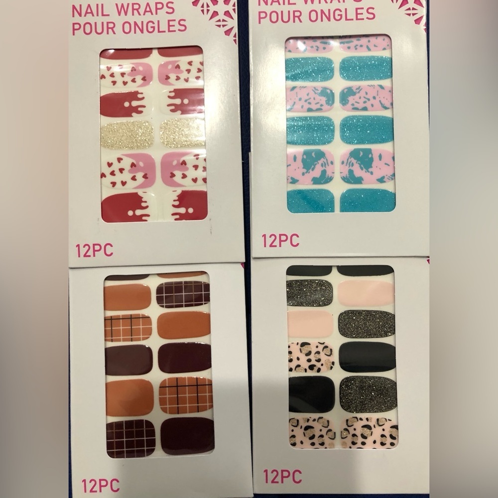 60 piece nail wrap kit in blue red brown assorted prints - 5 kits new